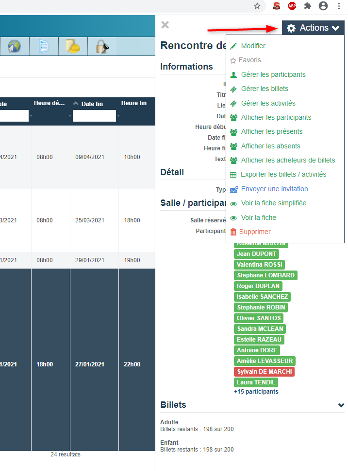 Gestion des rendez-vous / événements